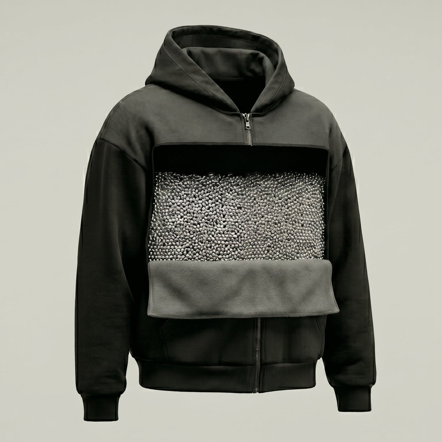 Cross-section of Kavva weighted hoodie showing 4kg of micro glass beads in chamber